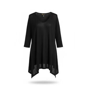 Versatile Valentina black knit tunic featuring a flattering V-neckline L